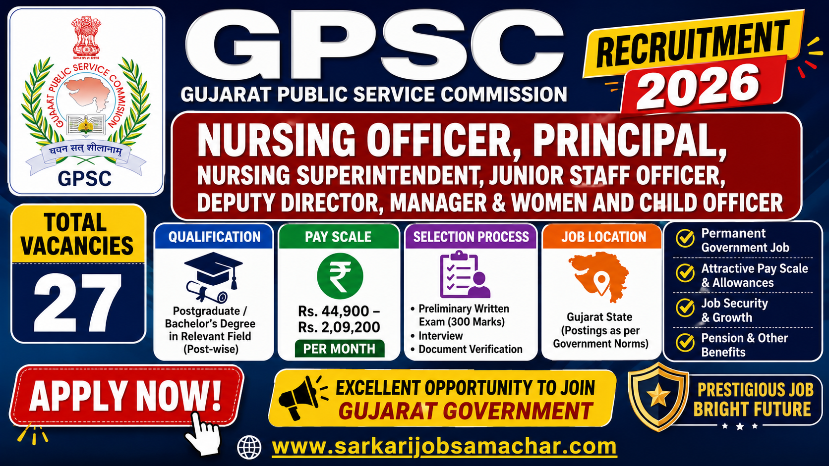 GPSC Nursing Officer, Junior Staff Officer and More Recruitment 2026 - Apply Online for 27 Posts